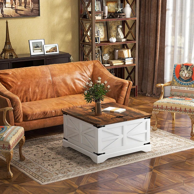 Farmhouse Square Storage Coffee Table with Hinged Lift Top