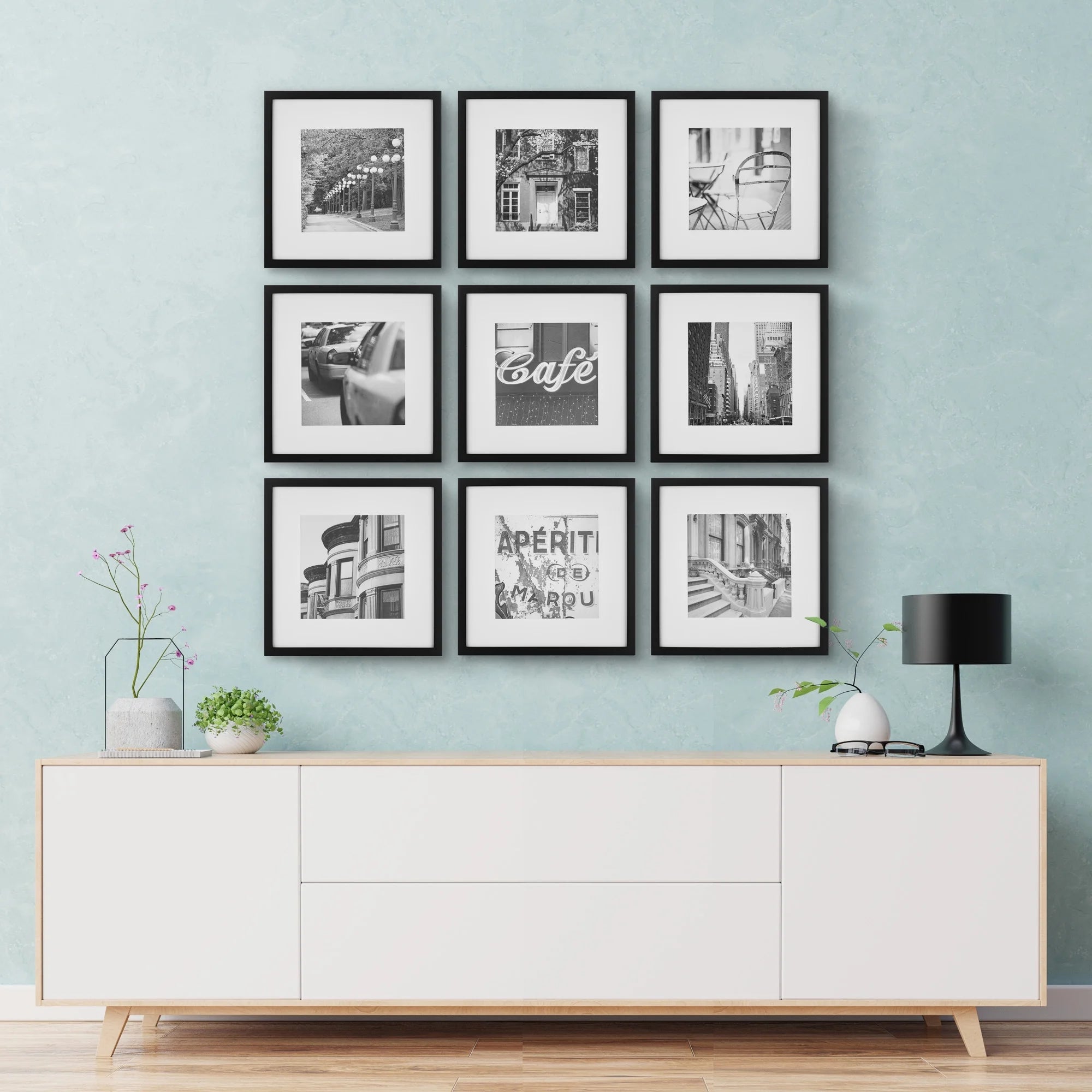 'S 9-Piece, Gallery Wall Frame for 8" X 8" or 12" X 12" Photos - Black