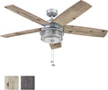 Ceiling Fans Foxhaven Farmhouse 52 Inch Ceiling Fan with Light, Outdoor Fan/Indoor Dual-Mount LED Ceiling Fan, 5 Blades, Ebony and Silver Oak Blade Finish Options, Galvanized (51631-01)