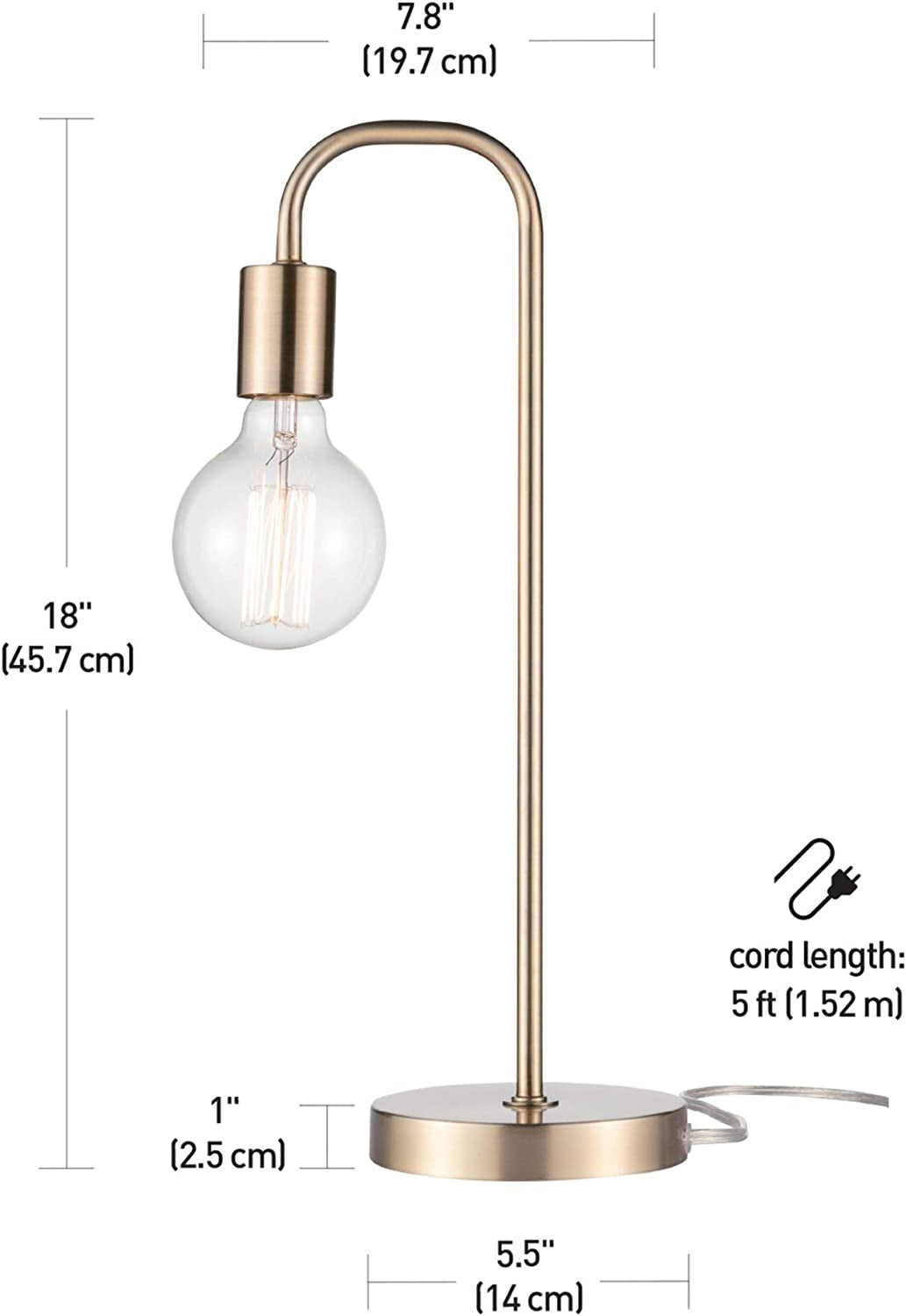 Electric 67433 Holden 18" Table Lamp, Matte Brass, Modern, Night Stand, Bedroom Décor, Living Room, Bedside Light