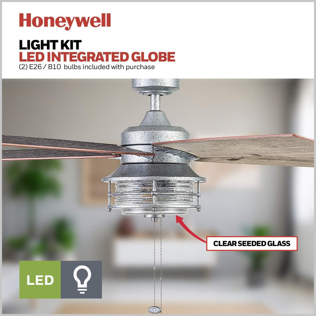 Ceiling Fans Foxhaven Farmhouse 52 Inch Ceiling Fan with Light, Outdoor Fan/Indoor Dual-Mount LED Ceiling Fan, 5 Blades, Ebony and Silver Oak Blade Finish Options, Galvanized (51631-01)