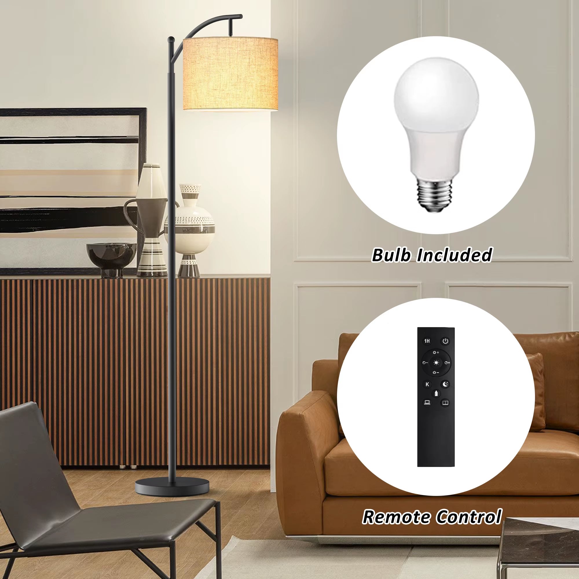62" Arched Floor Lamp with Remote Control and Bulb Included
