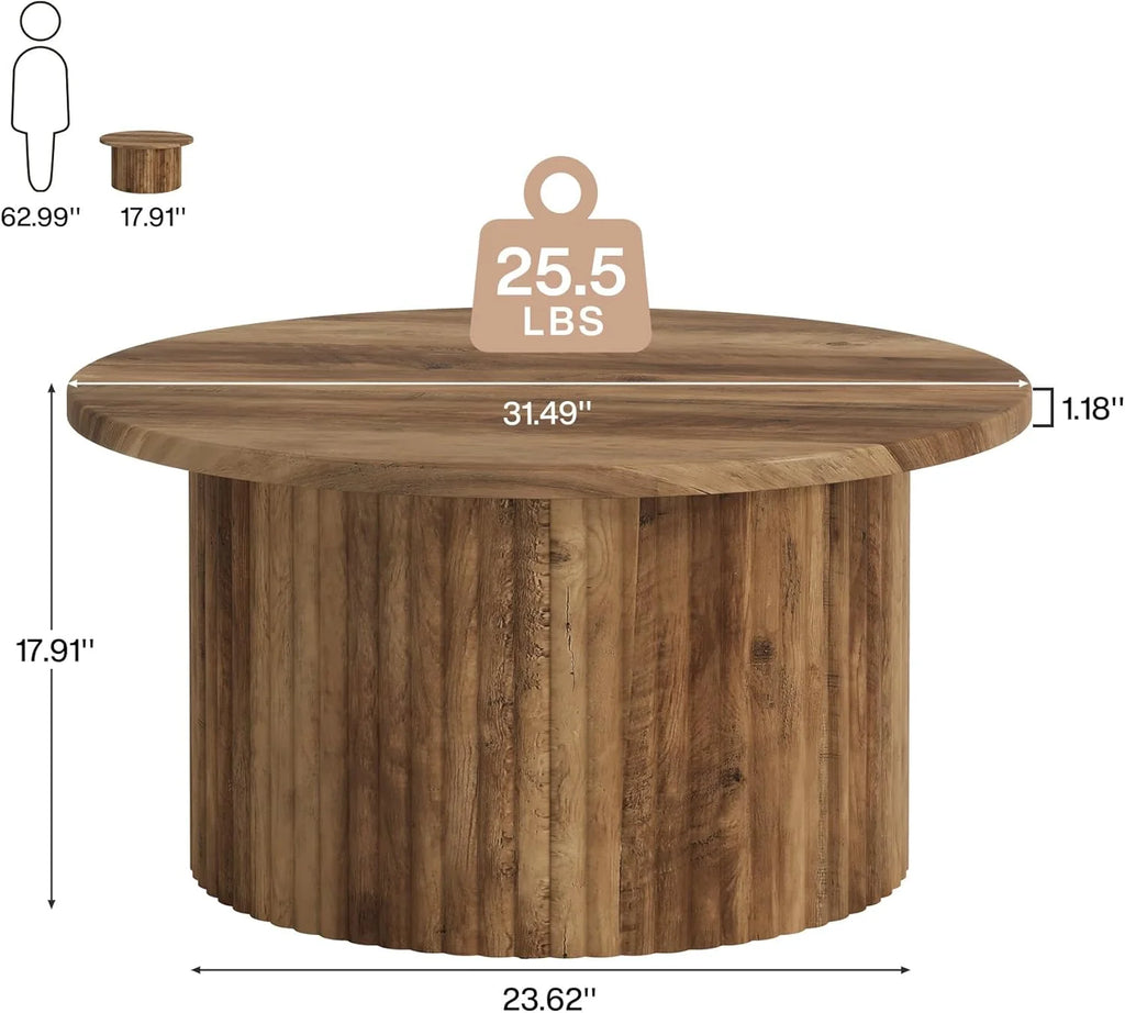31.5" round Coffee Table, Farmhouse Circle Coffee Table with Metal Base