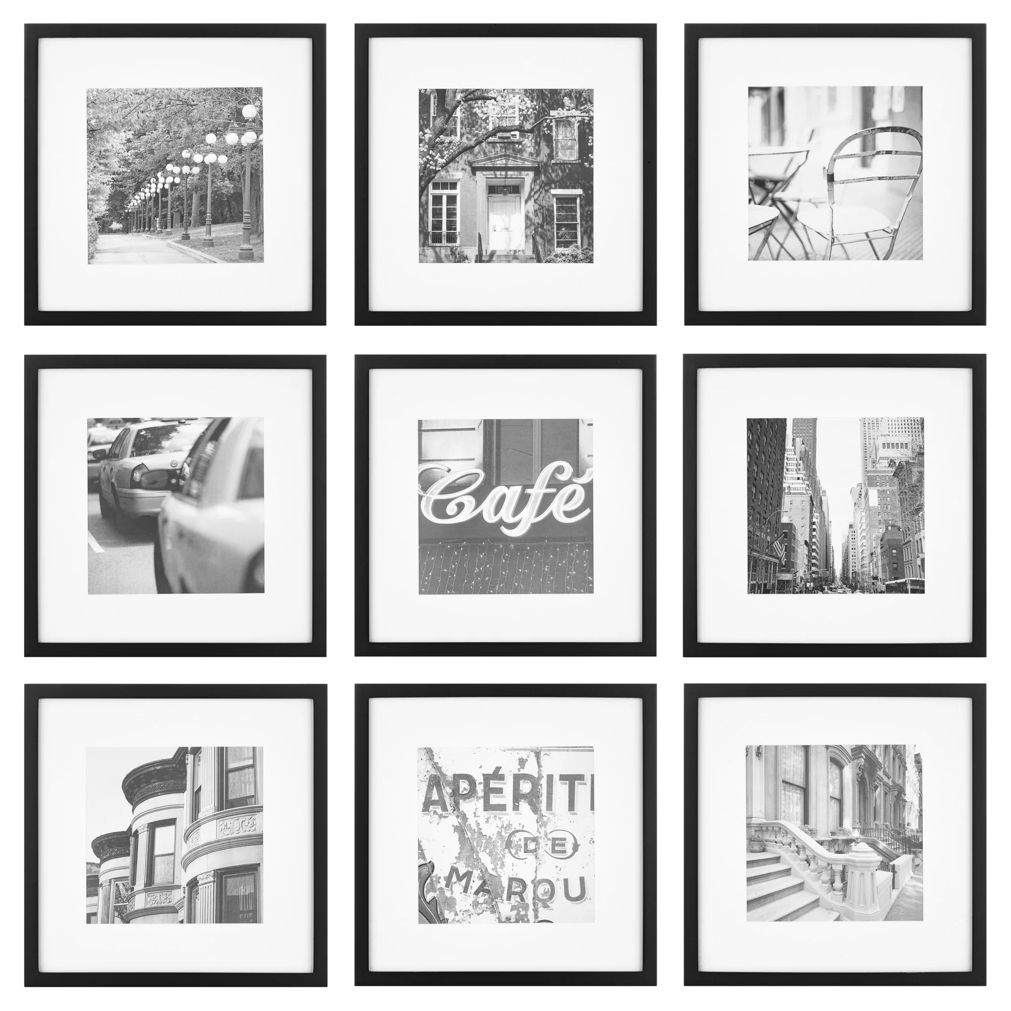 'S 9-Piece, Gallery Wall Frame for 8" X 8" or 12" X 12" Photos - Black