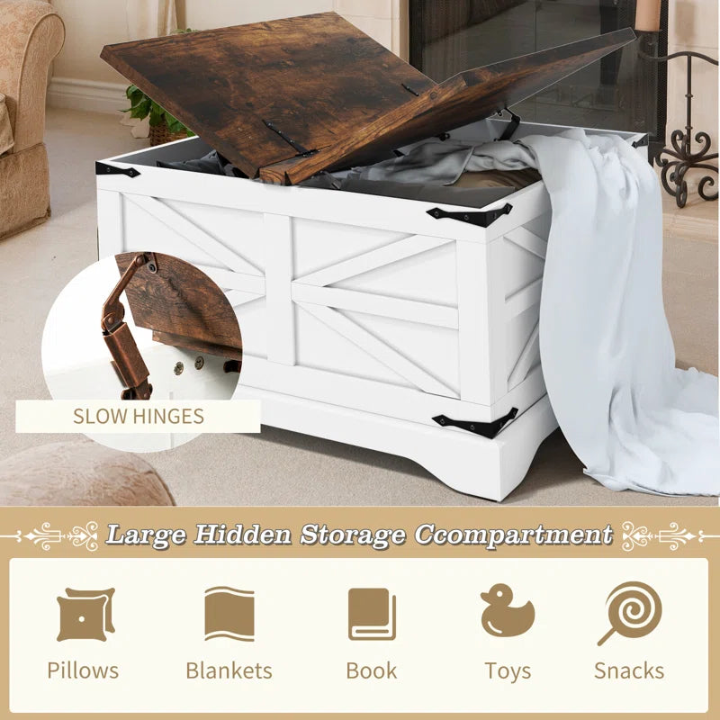Farmhouse Square Storage Coffee Table with Hinged Lift Top