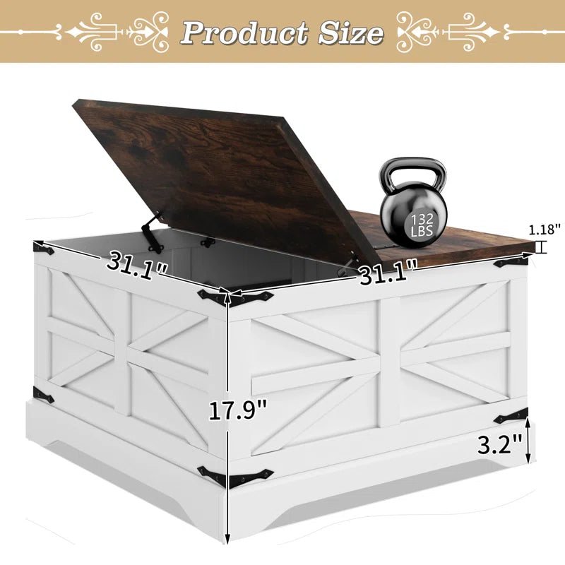 Farmhouse Square Storage Coffee Table with Hinged Lift Top
