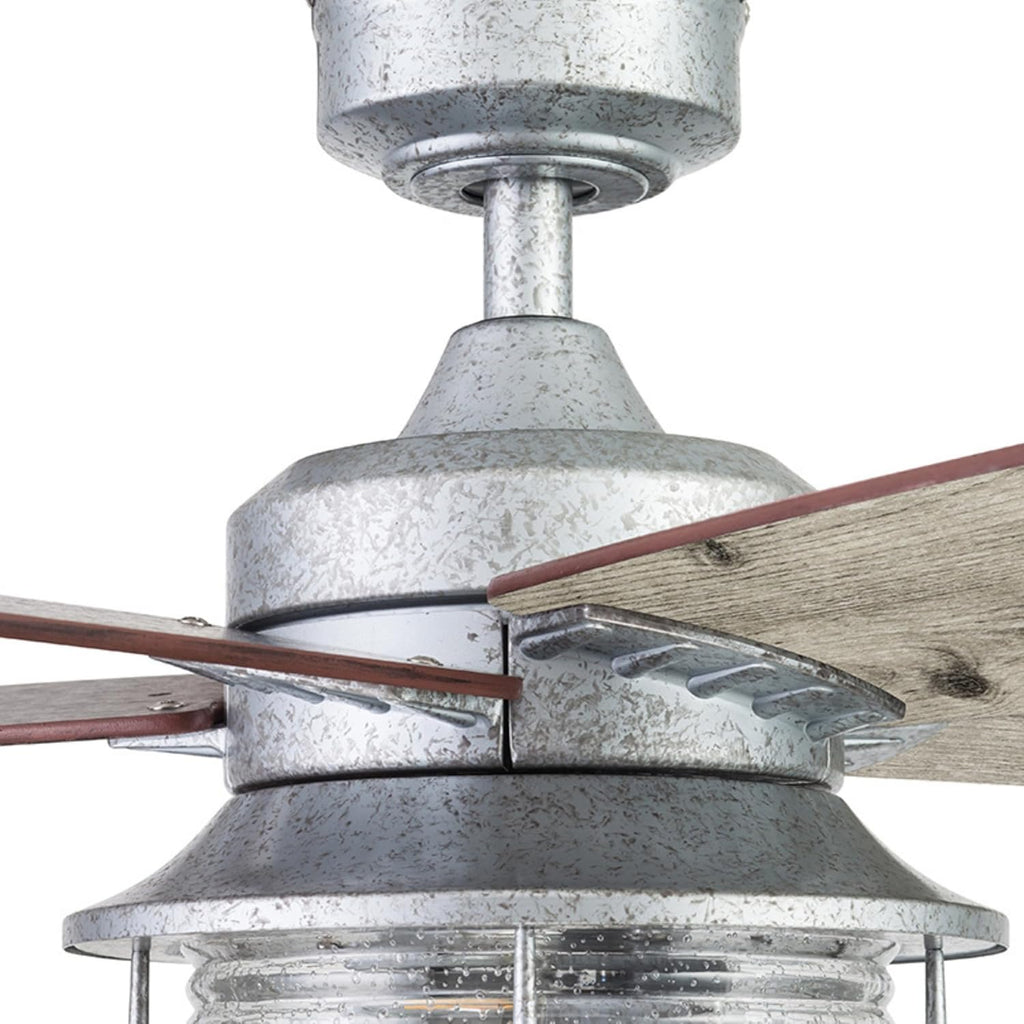 Ceiling Fans Foxhaven Farmhouse 52 Inch Ceiling Fan with Light, Outdoor Fan/Indoor Dual-Mount LED Ceiling Fan, 5 Blades, Ebony and Silver Oak Blade Finish Options, Galvanized (51631-01)