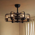 25 In. Black Farmhouse Ceiling Fan Caged Ceiling Fan Indoor with Lights and Remote Wood Grain Industrial Ceiling Fan