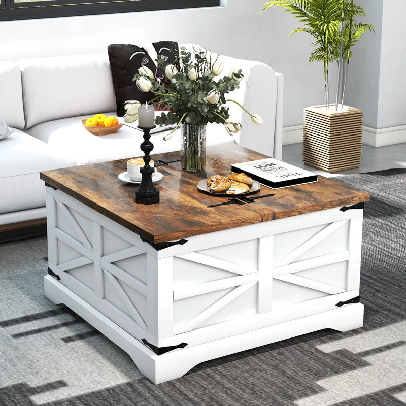 Farmhouse Square Storage Coffee Table with Hinged Lift Top