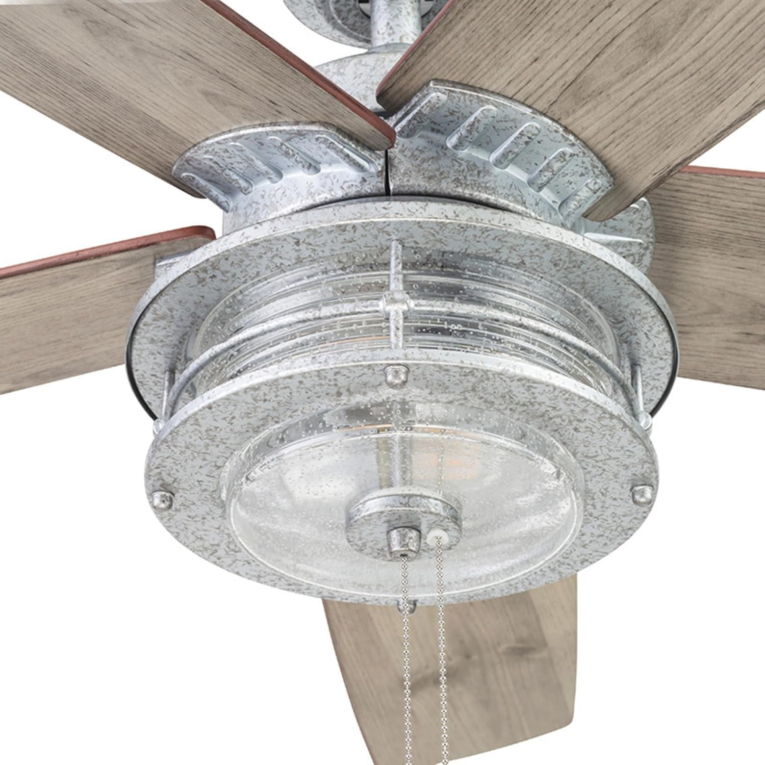 Ceiling Fans Foxhaven Farmhouse 52 Inch Ceiling Fan with Light, Outdoor Fan/Indoor Dual-Mount LED Ceiling Fan, 5 Blades, Ebony and Silver Oak Blade Finish Options, Galvanized (51631-01)