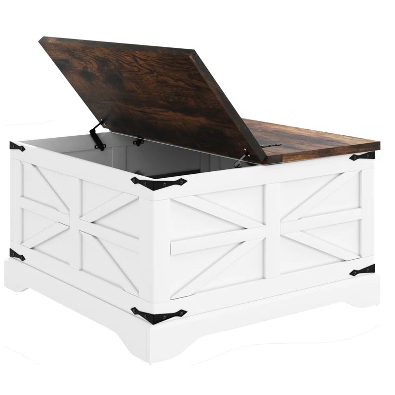 Farmhouse Square Storage Coffee Table with Hinged Lift Top