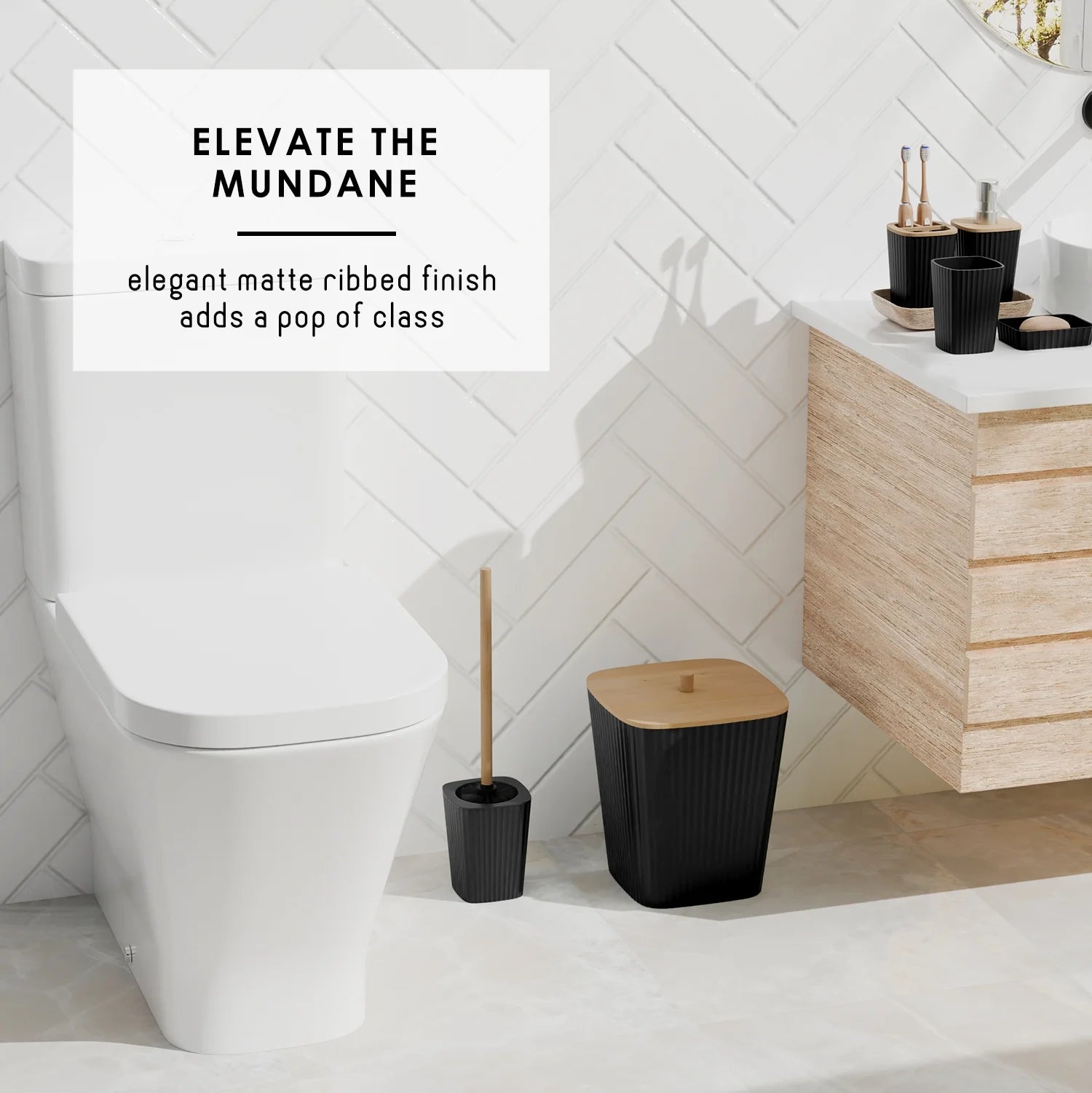 Virtu 6 Piece Bamboo Bathroom Sets, Black Bathroom Accessories Set for Minimalistic Bathroom Décor