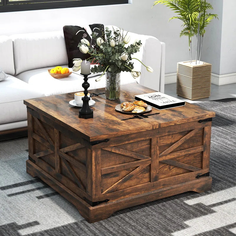 Farmhouse Square Storage Coffee Table with Hinged Lift Top