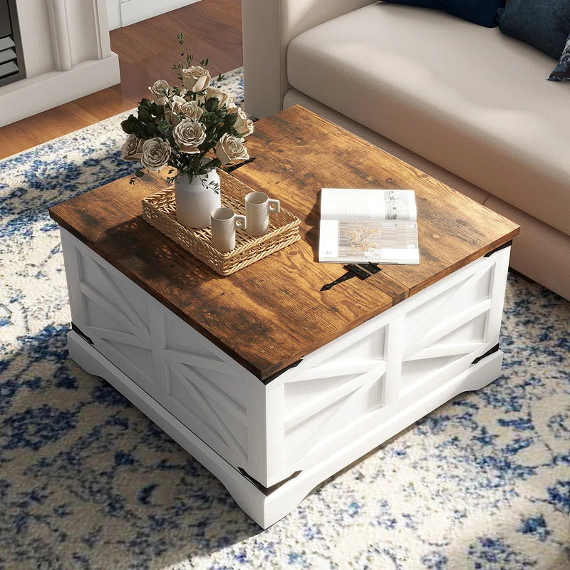 Farmhouse Square Storage Coffee Table with Hinged Lift Top