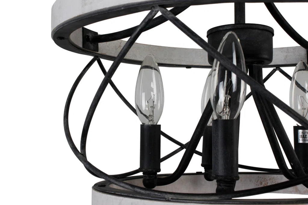  Light Drum Solid Wood Caged Chandelier with Metal Accents