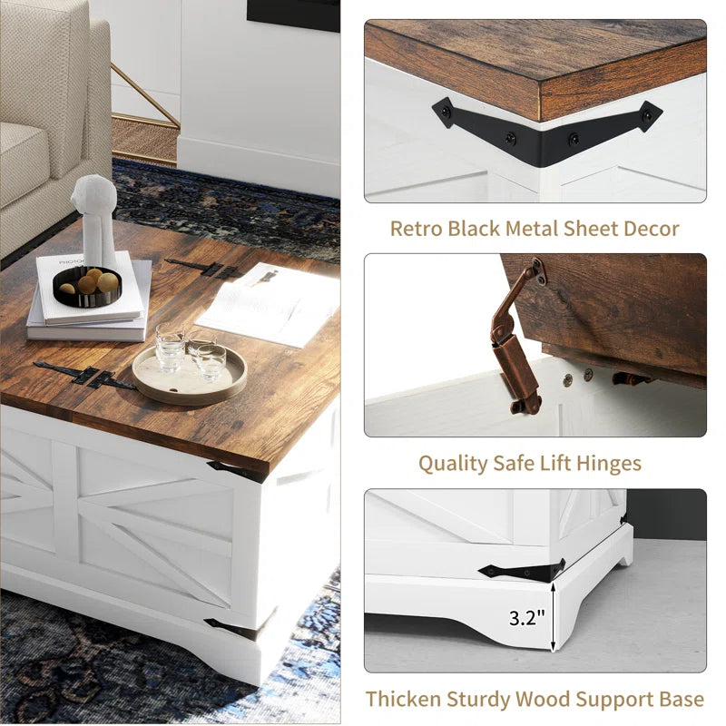 Farmhouse Square Storage Coffee Table with Hinged Lift Top