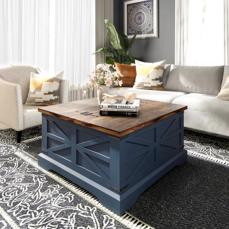 Farmhouse Square Storage Coffee Table with Hinged Lift Top