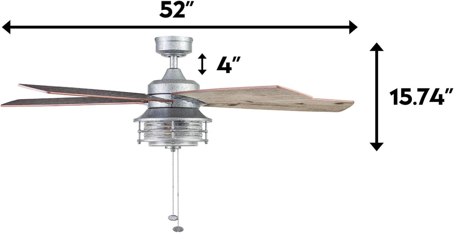 Ceiling Fans Foxhaven Farmhouse 52 Inch Ceiling Fan with Light, Outdoor Fan/Indoor Dual-Mount LED Ceiling Fan, 5 Blades, Ebony and Silver Oak Blade Finish Options, Galvanized (51631-01)